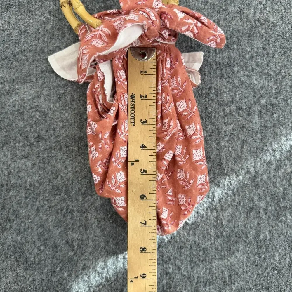 Emily Levine Dumpling Bamboo Handles Tote Bag Rust Floral Cotton Ring Boho